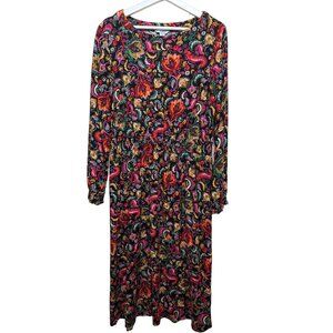 Croft & Barrow Boho Paisley Maxi Dress Black Pink Floral Size Large